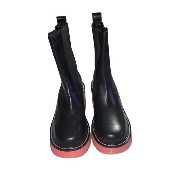 Marc Fisher- BLACK CHUNKY FREDY LUG SOLE BOOTIE- pink bottoms- Size 7 M - Picture 12 of 13